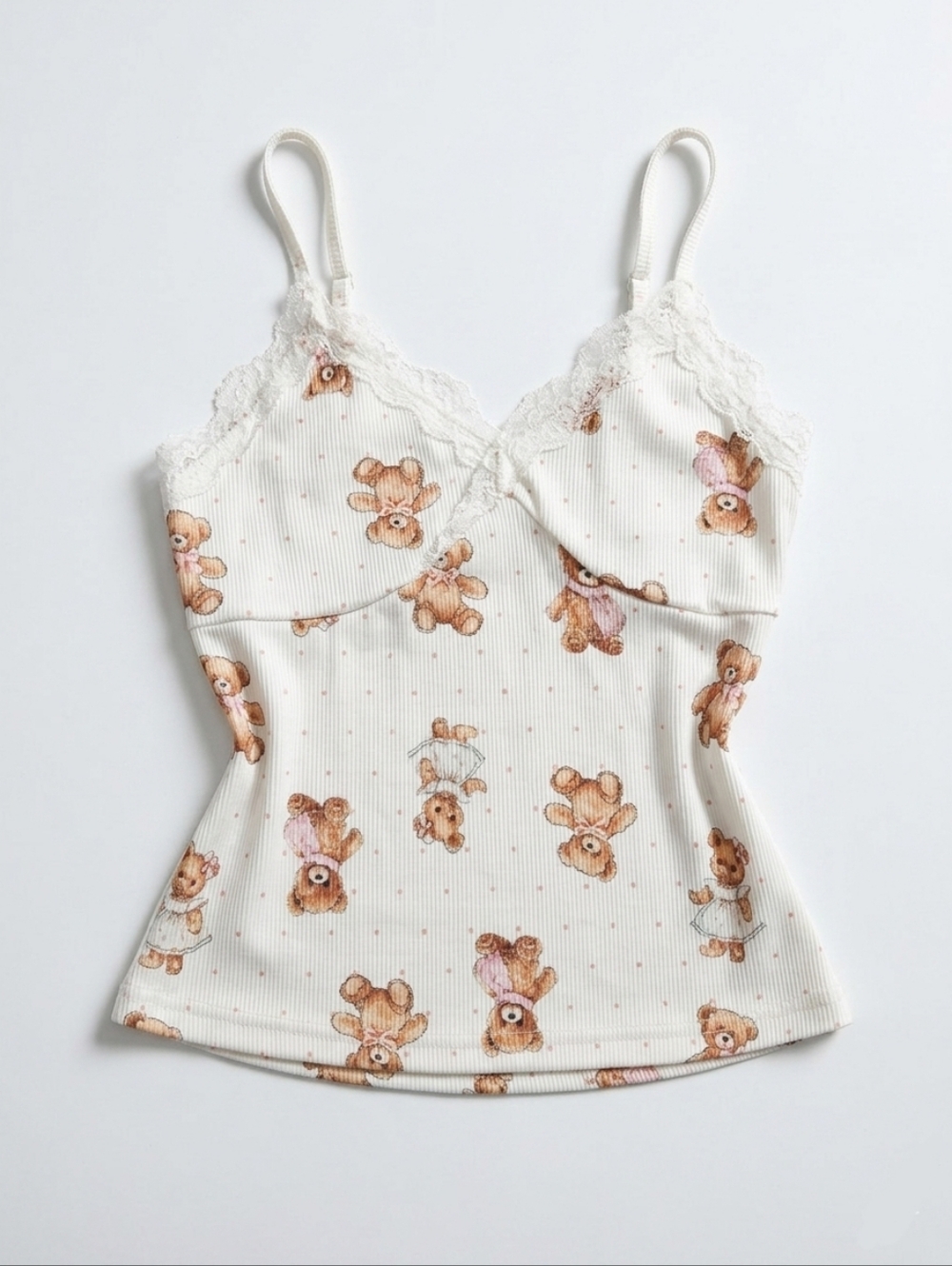 Teddy Bear Ribbed Lacy Cami Size Medium